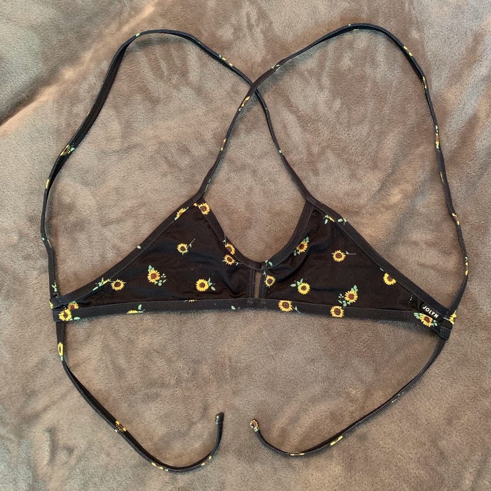 Black with yellow daisies Jolyn swimsuit top, Size XS